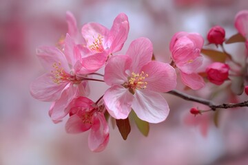 Crabapple Bloom: A Vibrant Southern Tree Adorned with Pink Blossoms in Full Spring Glory