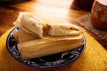 Tamales. Traditional dish typical of Mexico and some Latin American countries. Corn dough wrapped...