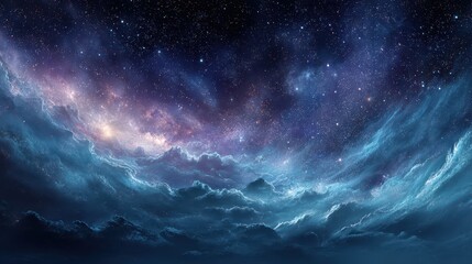 Fototapeta premium Enigmatic Galaxy Scenery. Vivid Space Graphics Capturing the Mystique of Stars, Nebulas, and Celestial Bodies in a Dreamlike Atmosphere