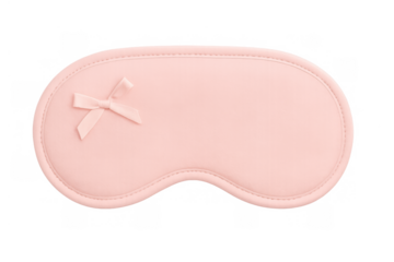 Pink sleep eye mask with tiny bow providing comfort and relaxation for good rest on transparent background