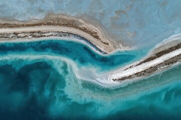 Breathtaking Aerial View of Hutt Lagoon and its Vibrant Waterscape in Port Gregory, Western Australia
