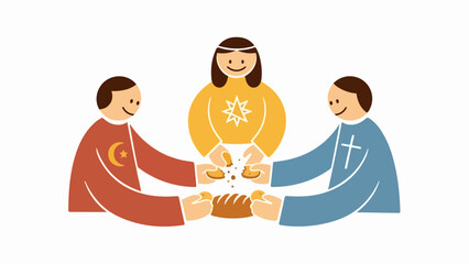 Image 2025-11-28_image_032 showing unity, depicted with interfaith harmony and sharing bread. Image 2025-11-28_image_032 visualizes cultural connection, mutual respect,
