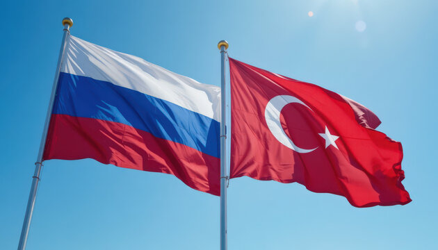 Diplomatic relations between russia and turkey flags display outdoor daylight national identity