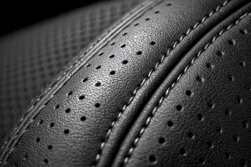 Close-Up of Perforated Black Leather Texture