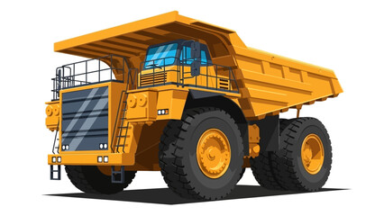 Vector illustration of a large yellow heavy duty dump truck used for mining and construction. Industrial haul truck graphic on a white background