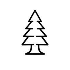Simple black and white line drawings of Christmas trees in various styles for holiday decorations and winter celebration graphics and designs