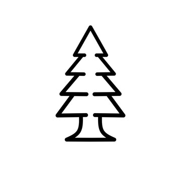 Simple black and white line drawings of Christmas trees in various styles for holiday decorations and winter celebration graphics and designs