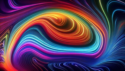 generate an abstract digital art piece featuring neon waves and vibrant colors with swirling patterns that resemble psychedelic designs