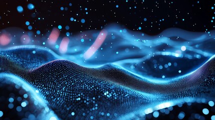 Dynamic blue particle flow creates a stunning abstract background for modern tech and innovation, perfect for technology presentations and digital design