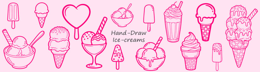 Sweet Delights Hand Drawn Ice Creams Sundaes Popsicles and Cones Vector Illustration Collection of Nostalgic Treats on