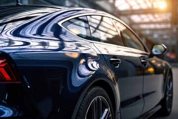 Sleek Blue Car Reflecting Sunlight