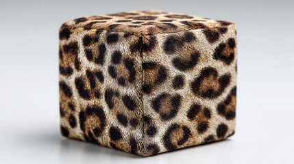 Cube toy featuring a striking leopard print textile design, artistically displayed against a clean white background, perfect for minimalist decor and playful aesthetics