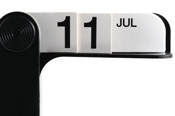 Calendar, in close up, shows July 11th, on white background.