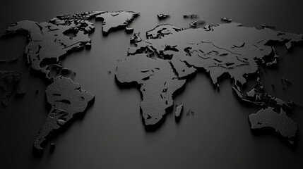 Sleek world map in dramatic black, symbolizing global reach, power, and international business leadership with a modern sophisticated style