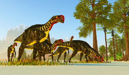 Altirhinus Dinosaur Herd - Altirhinus was a duck-billed iguanodont dinosaur that lived in Mongolia during the Cretaceous Period.