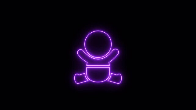 Human newborn baby, toddler or infant flat neon icon video animation for apps and websites	