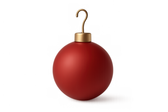 Red christmas bauble decoration with gold hook hanging element for winter holiday celebrations on transparent background - Powered by Adobe