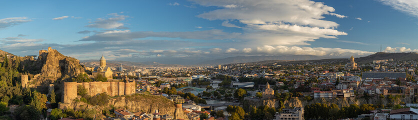 Panoramic View Of Narikala Fortress And Old Tbilisi Cityscape At Sunset