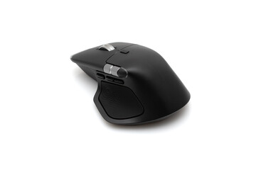 Black Ergonomic Computer Mouse With Side Scroll Wheel On White Background