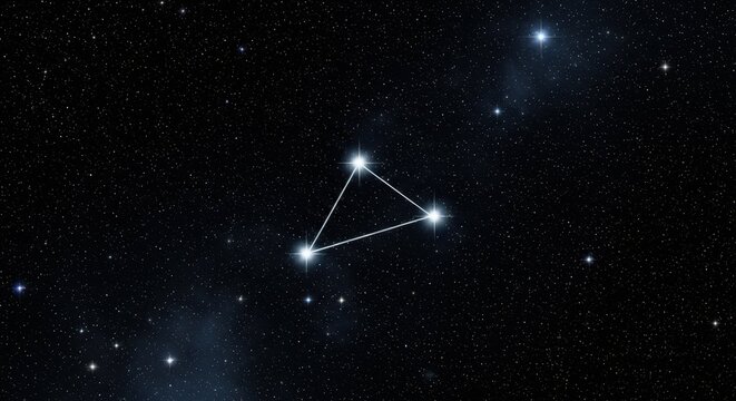 Shining constellation of stars in dark night sky, celestial constellation with luminous points connected by lines. Stars of constellation in deep space create a pattern, forming recognizable shape,