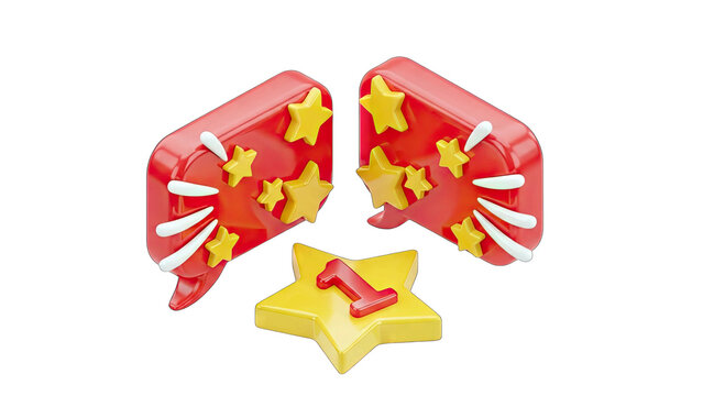 3D Speech Bubbles with Stars and Number One on White Background