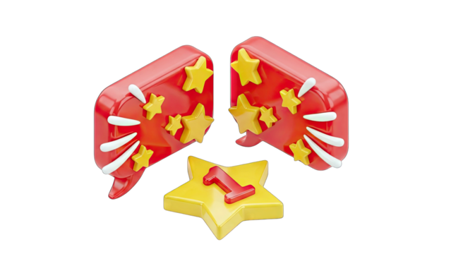 3D Speech Bubbles with Stars and Number One on White Background