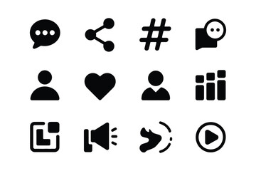 Collection of social media and communication icons in black and white