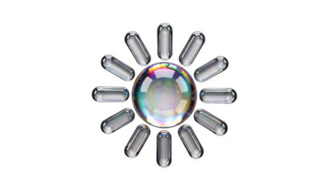 Abstract Sun Shape with Capsules on White Background, Bright