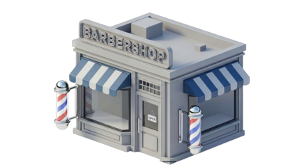 Barbershop Building with Barber Poles and Awning