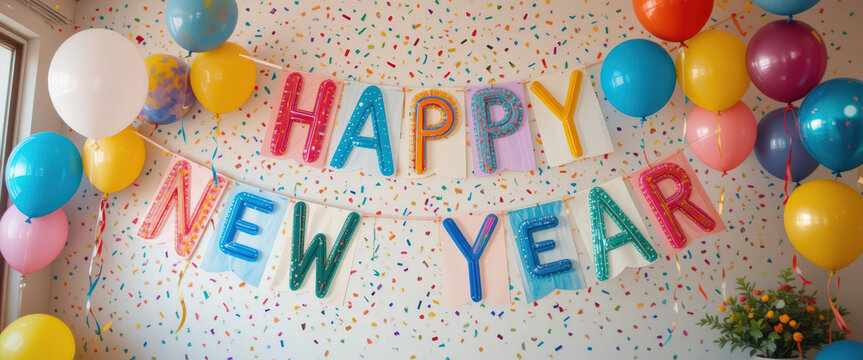 New year celebration decorations home event setup festive environment close-up view joyous atmosphere