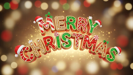 Merry Christmas Festive Holiday Greeting Gingerbread Letters on a Bokeh Background