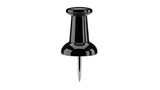 Black Push Pin Isolated on White Background