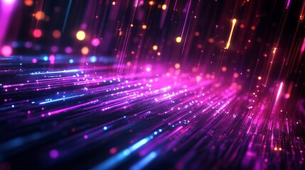 Dynamic glowing fiber optic streams convey high speed futuristic data transfer and modern technology, perfect for digital presentations and websites