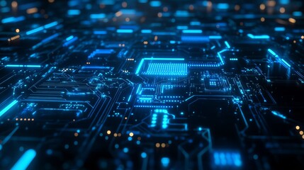 Stunning motherboard with vibrant blue glowing circuits for cutting-edge tech solutions and futuristic designs, perfect for innovation and digital transformation