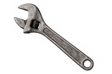 Adjustable wrench tool for repair work, plumbing, and mechanics on a transparent background