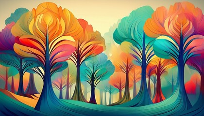 stylized forest of colorful abstract trees