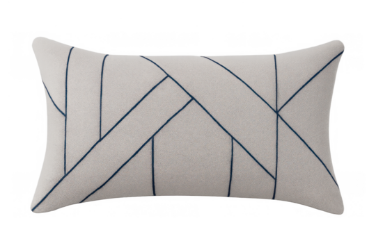 Modern geometric decorative pillow cushion with abstract pattern and contrasting dark lines on white textile, transparent background - Powered by Adobe