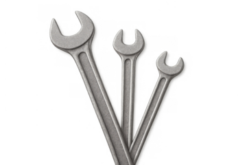 Wrench set with three different sized metal spanners providing repair, maintenance, and mechanics tools