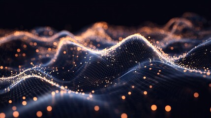 Stunning futuristic technology landscape with glowing particles, dynamic data visualization for modern designs and innovative concepts, perfect for tech companies