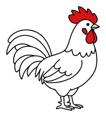 Cartoon Rooster Line Art. Simple Chicken Vector for Coloring Book or Farm Logo.
