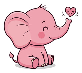 Cute Pink Baby Elephant with Heart – Adorable Cartoon Animal Vector