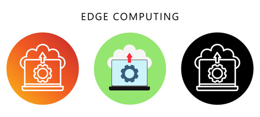 Edge Computing Icon Button, Black, Gradient, Rounded Mini Illustration Relate To Industry 4-0. Use For Modern Concept, Ui, Ux Web And App Development.
