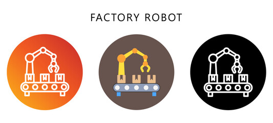 Factory Robot Icon Button, Black, Gradient, Rounded Mini Illustration Relate To Industry 4-0. Use For Modern Concept, Ui, Ux Web And App Development.
