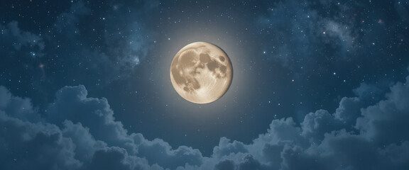 Full moon over clouds night sky nature scene serene atmosphere aesthetic view tranquility and wonder