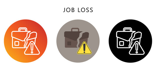 Job Loss Icon Button, Black, Gradient, Rounded Mini Illustration Relate To Industry 4-0. Use For Modern Concept, Ui, Ux Web And App Development.