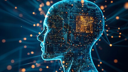 Futuristic AI brain concept for technology innovation and digital transformation, showcasing connected systems and artificial intelligence, perfect for tech brands