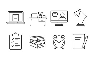 Home office essentials icon set. work from home vector set. productivity tools for remote work design.