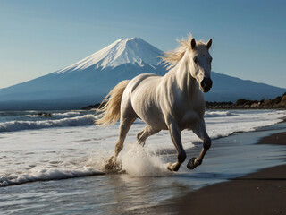 A thoroughbred sprinting at full speed.