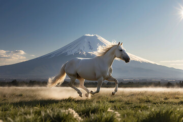 A thoroughbred sprinting at full speed.