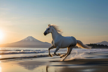 A thoroughbred sprinting at full speed.